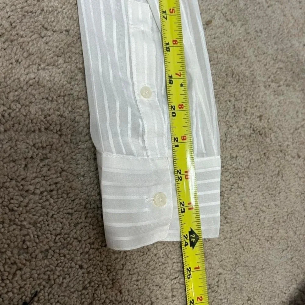 Express Portifino Shirt Roll Tab Button Up Sheer Striped Womens S Minimalist - Picture 8 of 8